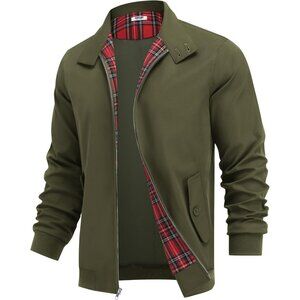 Men's Stylish Green Fabric Golf Lightweight Jacket Casual Zip Up Coat Collar